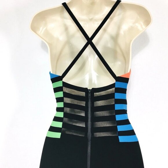 Mignon Classic Color Block Striped Maxi Dress Sz 6 Front Slit Crisscross Straps - Picture 13 of 16